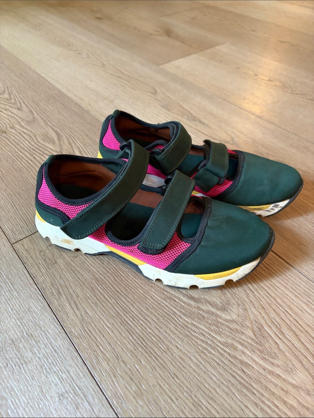 Marni Green and Pink Velcro Strap Sneakers